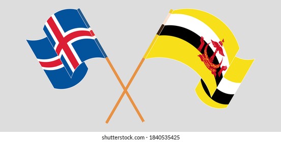 Crossed flags of Brunei and Iceland