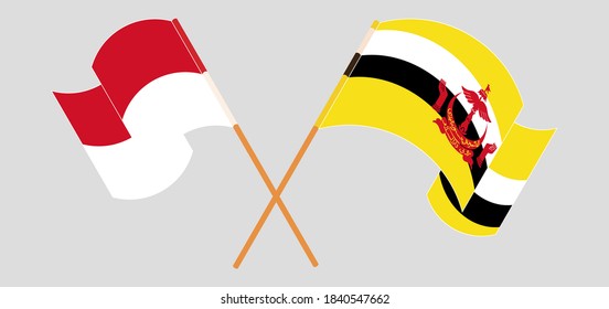 Crossed flags of Brunei and Indonesia
