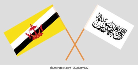 Crossed flags of Brunei and Islamic Emirate of Afghanistan. Official colors. Correct proportion