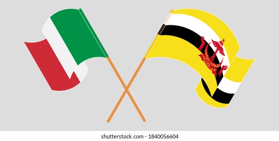 Crossed flags of Brunei and Italy
