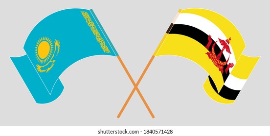 Crossed flags of Brunei and Kazakhstan