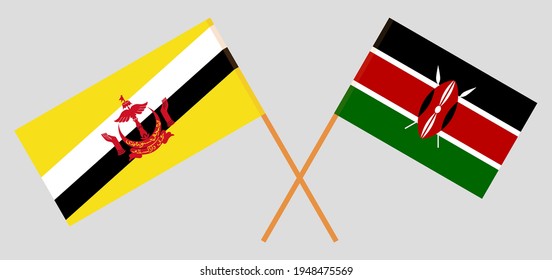 Gekreuzte Flaggen von Brunei und Kenia. Offizielle Farben. Richtiger Anteil