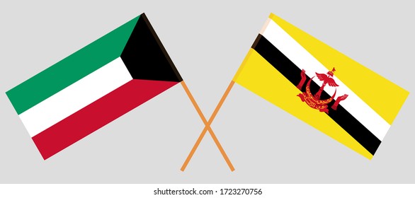 Banderas cruzadas de Brunei y Kuwait. Colores oficiales. Proporción correcta. Ilustración del vector

