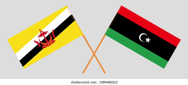 Crossed flags of Brunei and Libya. Official colors. Correct proportion