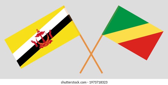 Crossed flags of Brunei and Republic of the Congo. Official colors. Correct proportion