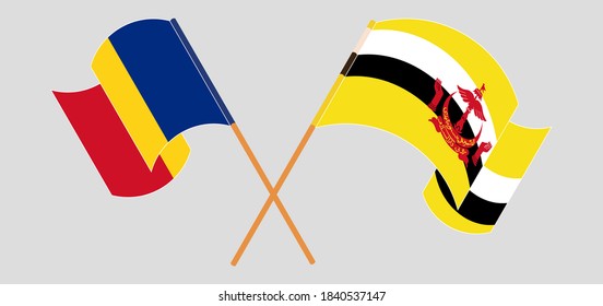 Crossed flags of Brunei and Romania