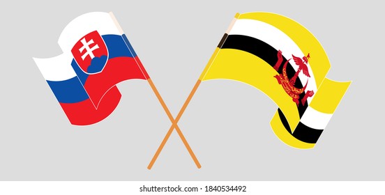 Überkreuzte Flaggen von Brunei und der Slowakei