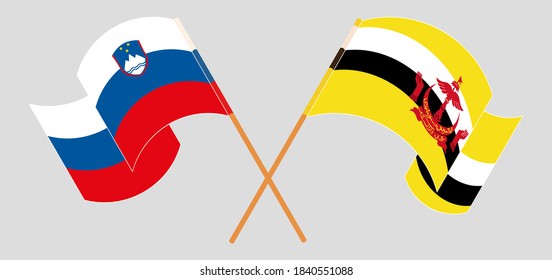 Crossed flags of Brunei and Slovenia