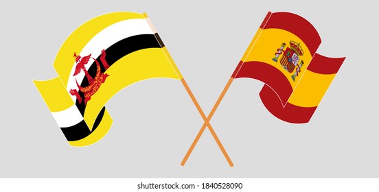 Crossed flags of Brunei and Spain