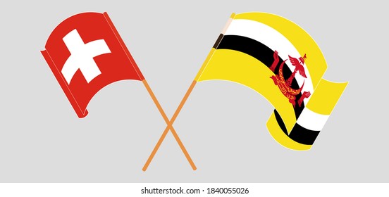 Crossed flags of Brunei and Switzerland
