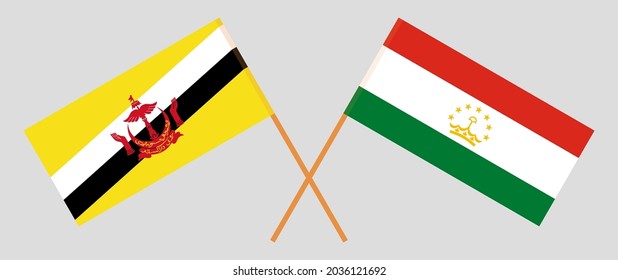 Crossed flags of Brunei and Tajikistan. Official colors. Correct proportion