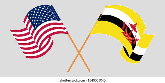 Gekreuzte Flaggen von Brunei und den USA