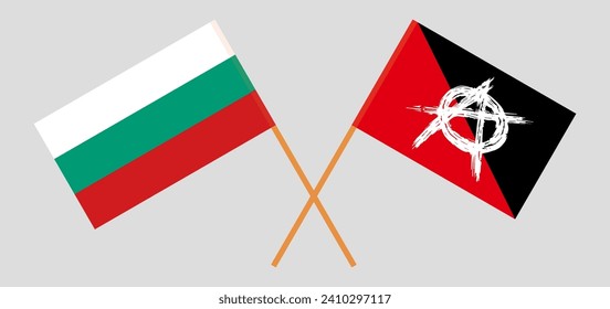 Crossed flags of Bulgaria and anarchy. Official colors. Correct proportion. Vector illustration
