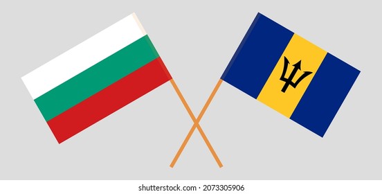 Crossed flags of Bulgaria and Barbados. Official colors. Correct proportion. Vector illustration