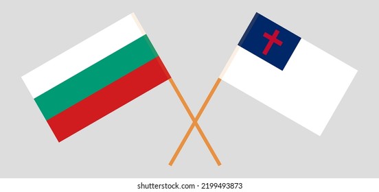 Banderas cruzadas de Bulgaria y cristiandad. Colores oficiales. Proporción correcta. Ilustración del vector