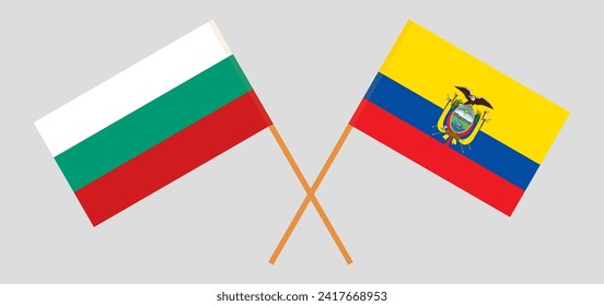 Crossed flags of Bulgaria and Ecuador. Official colors. Correct proportion. Vector illustration
