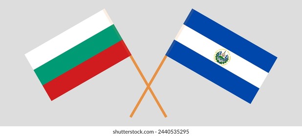 Crossed flags of Bulgaria and El Salvador. Official colors. Correct proportion. Vector illustration
