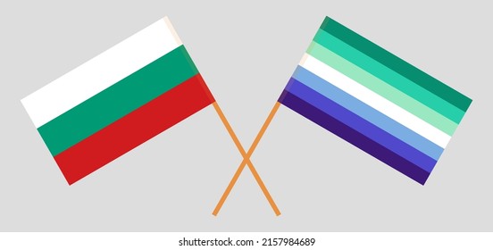 Crossed flags of Bulgaria and gay men pride. Official colors. Correct proportion. Vector illustration
