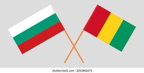 Crossed flags of Bulgaria and Guinea. Official colors. Correct proportion