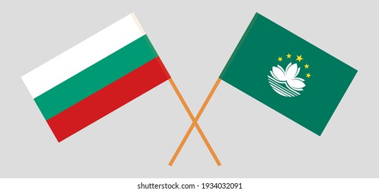 Crossed flags of Bulgaria and Macau. Official colors. Correct proportion