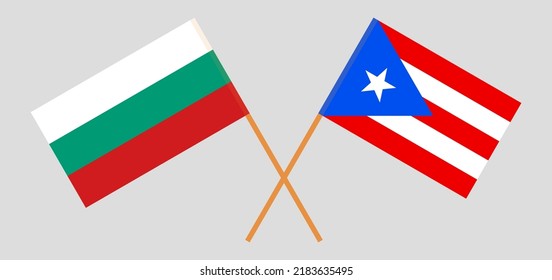 Crossed flags of Bulgaria and Puerto Rico. Official colors. Correct proportion. Vector illustration
