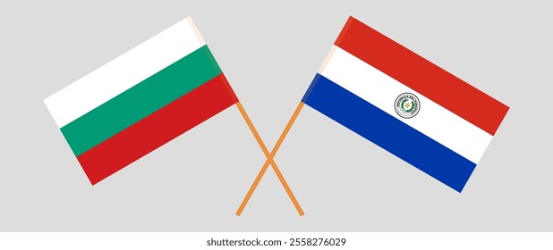 Crossed flags of Bulgaria and Republic of Paraguay. Official colors. Correct proportion. Vector illustration.
