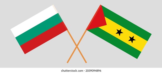 Crossed flags of Bulgaria and Sao Tome and Principe. Official colors. Correct proportion