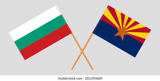 Crossed flags of Bulgaria and the State of Arizona. Official colors. Correct proportion