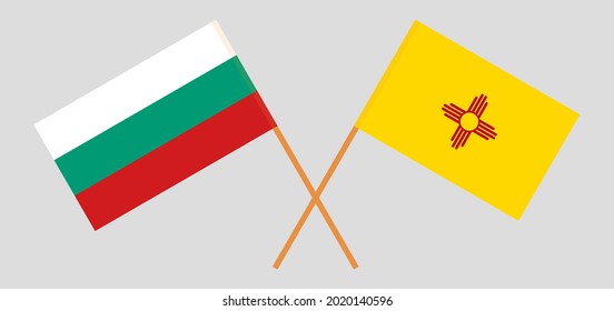 Crossed flags of Bulgaria and the State of New Mexico. Official colors. Correct proportion