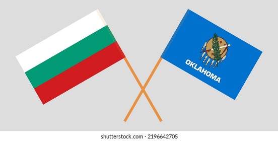 Crossed flags of Bulgaria and The State of Oklahoma. Official colors. Correct proportion. Vector illustration
