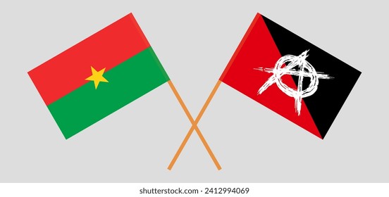 Crossed flags of Burkina Faso and anarchy. Official colors. Correct proportion. Vector illustration
