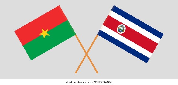 Gekreuzte Flaggen von Burkina Faso und Costa Rica. Offizielle Farben. Richtiger Anteil. Vektorgrafik
