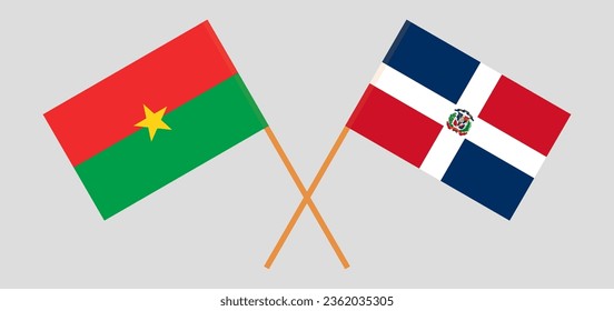 Crossed flags of Burkina Faso and Dominican Republic. Official colors. Correct proportion. Vector illustration
