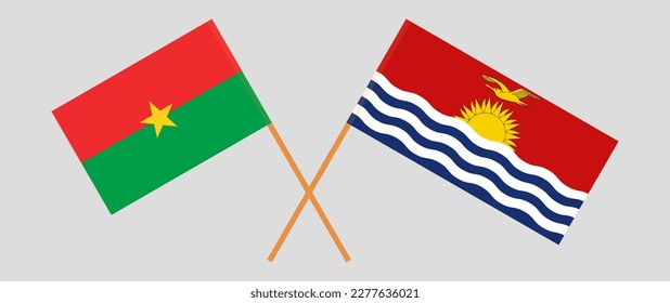 Gekreuzte Flaggen von Burkina Faso und Kiribati. Offizielle Farben. Richtiger Anteil. Vektorgrafik