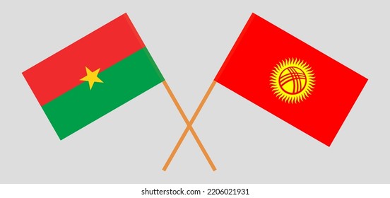 Gekreuzte Flaggen von Burkina Faso und Kirgisistan. Offizielle Farben. Richtiger Anteil. Vektorgrafik
