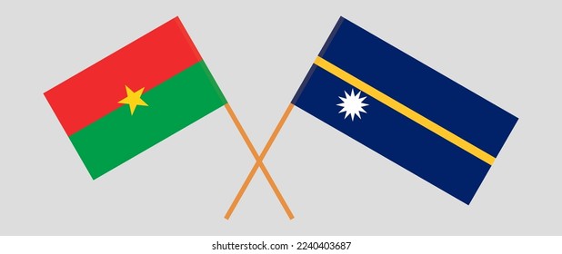 Gekreuzte Flaggen von Burkina Faso und Nauru. Offizielle Farben. Richtiger Anteil. Vektorgrafik
