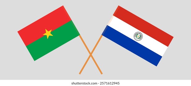 Crossed flags of Burkina Faso and Republic of Paraguay. Official colors. Correct proportion. Vector illustration.
