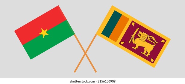 Gekreuzte Flaggen von Burkina Faso und Sri Lanka. Offizielle Farben. Richtiger Anteil. Vektorgrafik
