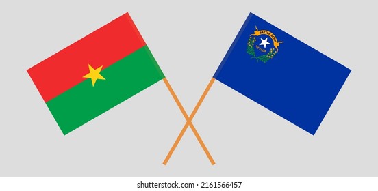 Überquerte Flaggen von Burkina Faso und dem Bundesstaat Nevada. Offizielle Farben. Richtiger Anteil