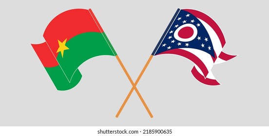 Überquerte Flaggen von Burkina Faso und dem Staat Ohio. Offizielle Farben. Richtiger Anteil. Vektorgrafik
