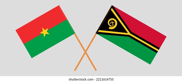 Überkreuzte Flaggen von Burkina Faso und Vanuatu. Offizielle Farben. Richtiger Anteil