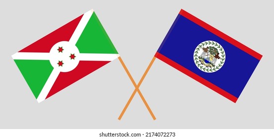 Crossed flags of Burundi and Belize. Official colors. Correct proportion. Vector illustration