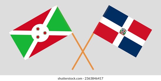 Crossed flags of Burundi and Dominican Republic. Official colors. Correct proportion. Vector illustration
