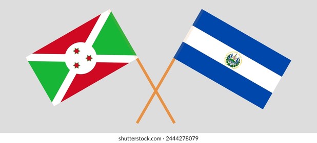 Crossed flags of Burundi and El Salvador. Official colors. Correct proportion. Vector illustration
