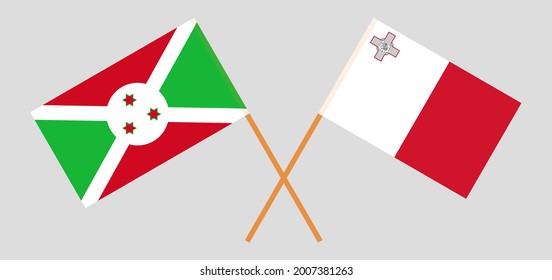 Crossed flags of Burundi and Malta. Official colors. Correct proportion