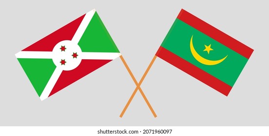 Crossed flags of Burundi and Mauritania. Official colors. Correct proportion