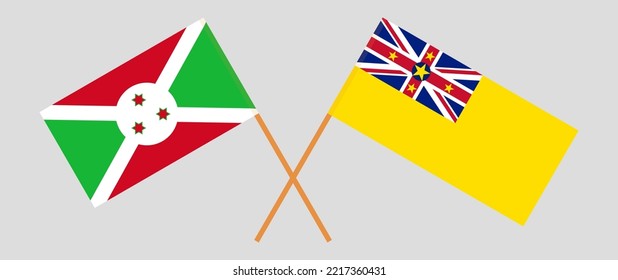 Crossed flags of Burundi and Niue. Official colors. Correct proportion. Vector illustration
