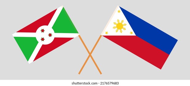 Crossed flags of Burundi and the Philippines. Official colors. Correct proportion. Vector illustration
