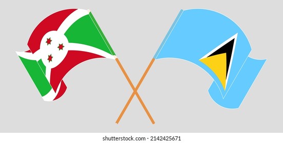 Crossed flags of Burundi and Saint Lucia. Official colors. Correct proportion. Vector illustration
