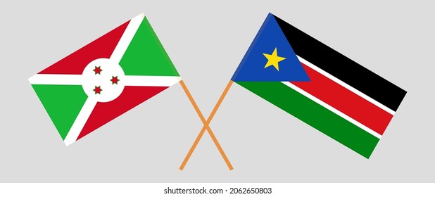 Crossed flags of Burundi and South Sudan. Official colors. Correct proportion